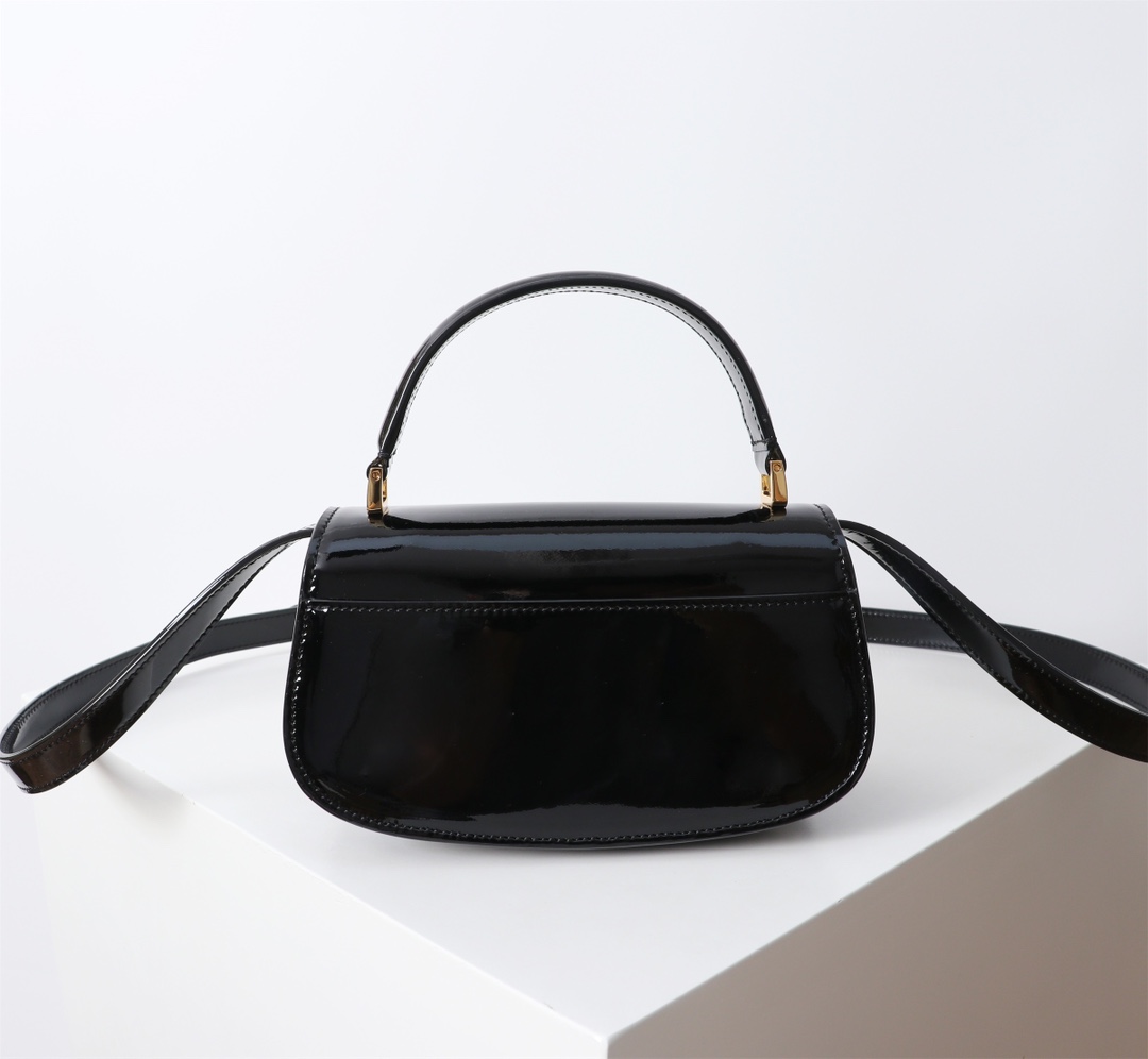 Small 30 Montaigne Avenue Top Handle Bag Black Patent Calfskin